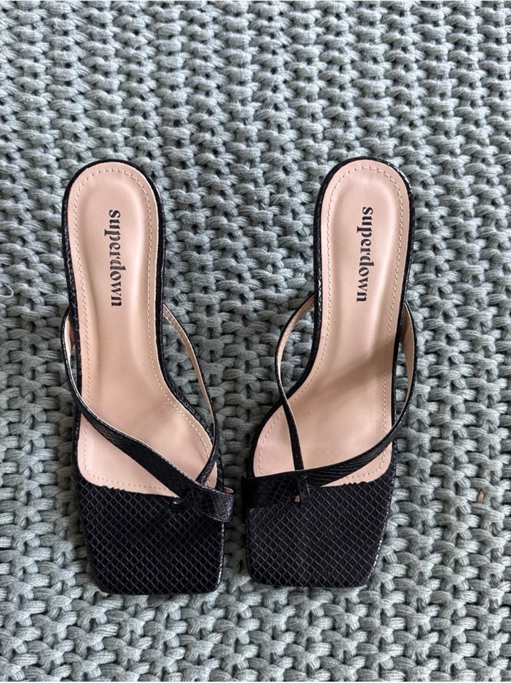 Superdown Black Leather Kitten Heel